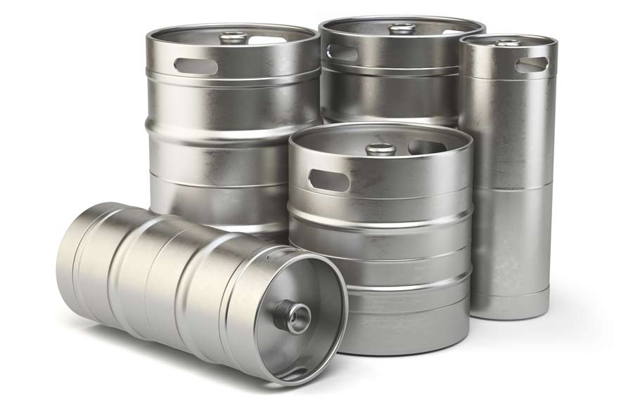 A selection of different sized beer kegs